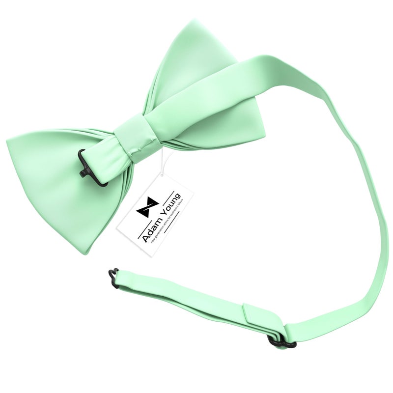 Adam Young Men's Green Mint Bow Tie Pre-Tied Style Formal Satin Classic Bowtie for Tuxedo Faux Silk (Large, Mint) - Image 3